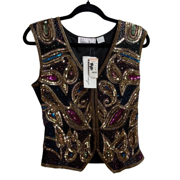 Laurence Kazar Jackets & Blazers - Lawrence Kazars Womens S Beaded Silk Vest Black Gold Paisley Boho Eclectic Artsy